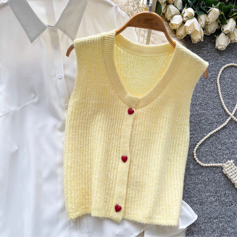 Sleeveless Cardigan & Bottoming Shirt 2Pcs