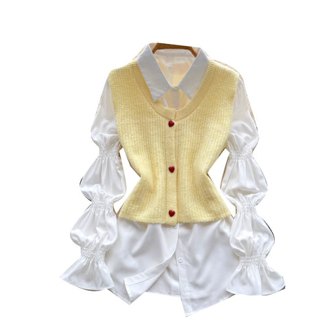 Sleeveless Cardigan & Bottoming Shirt 2Pcs