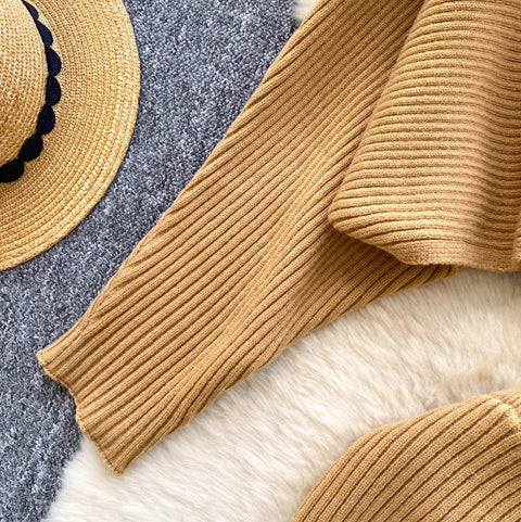 Bat-sleeve Cardigan & Skirt 2Pcs