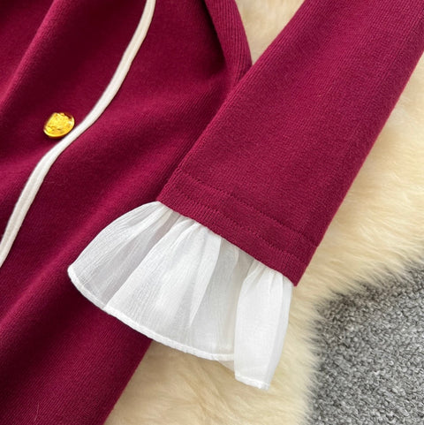 Lapeled Double-breasted Knitted Dress