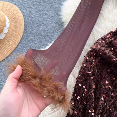 Rhinestone Studded Mesh Patchwork Dress