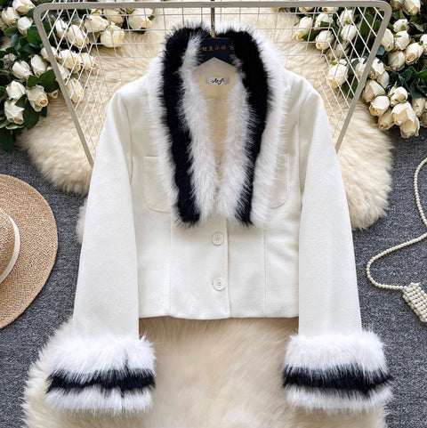 Black & White Furry Tweed Jacket