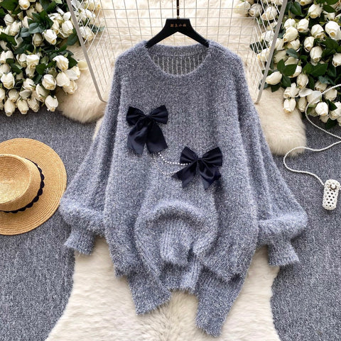 3D Bow Irregular Design Sweater