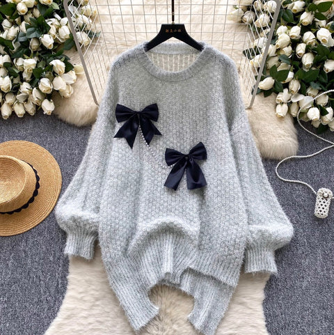3D Bow Irregular Design Sweater
