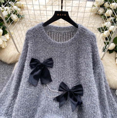 3D Bow Irregular Design Sweater