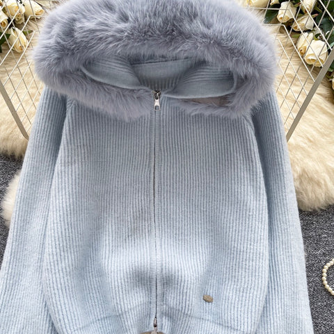 Furry Patchwork Hooded Short Cardigan