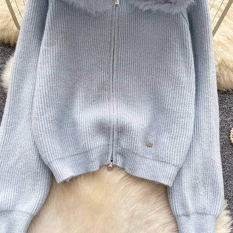Furry Patchwork Hooded Short Cardigan