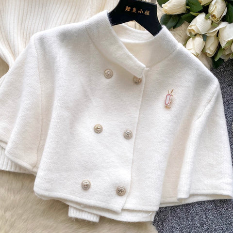 Double-breasted Cape & Sweater 2Pcs