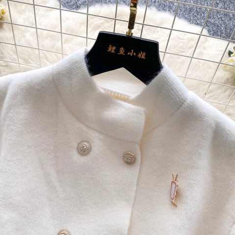 Double-breasted Cape & Sweater 2Pcs