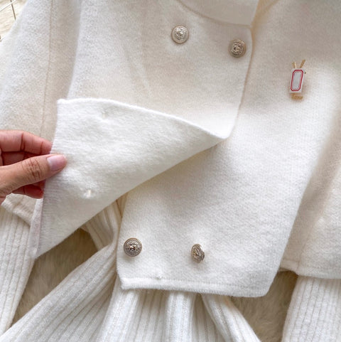 Double-breasted Cape & Sweater 2Pcs