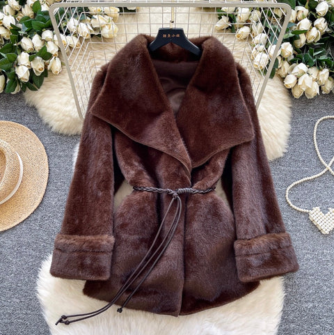 V-neck Lapeled Thermal Coat