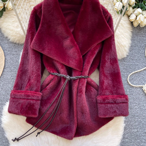 V-neck Lapeled Thermal Coat