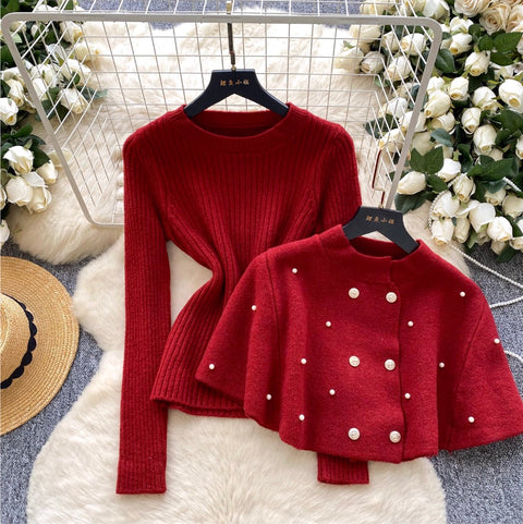 Vintage Beaded Cape & Sweater 2Pcs