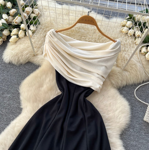 Elegant Patchwork Black Bustier Dress