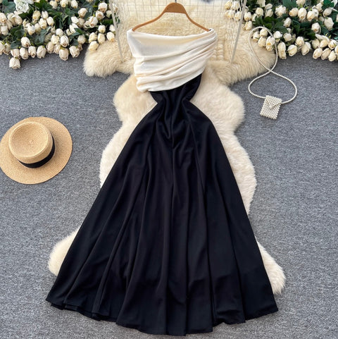 Elegant Patchwork Black Bustier Dress