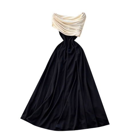 Elegant Patchwork Black Bustier Dress