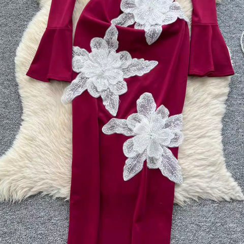 3D Floral Sequiend Slim Dress