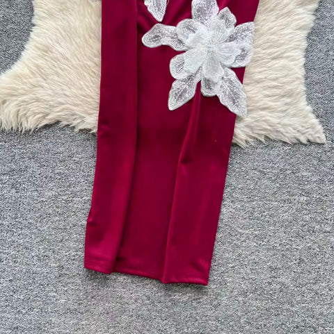 3D Floral Sequiend Slim Dress