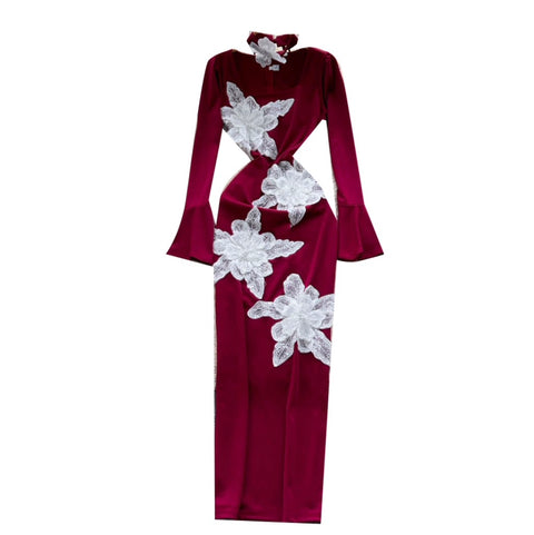 3D Floral Sequiend Slim Dress