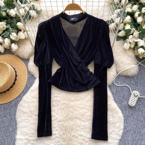 V-neck Halter Velvet Bottoming Top