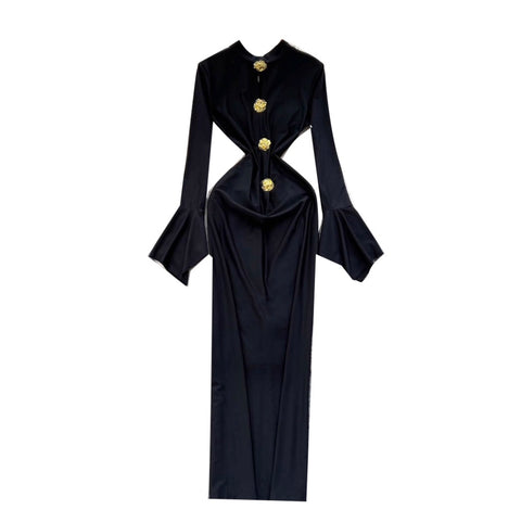 Flared Sleeve Slim-fit Black Dress