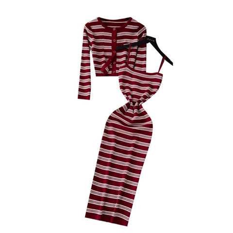 Cardigan & Slip Dress Striped 2Pcs