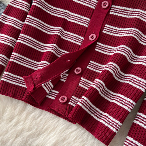 Cardigan & Slip Dress Striped 2Pcs