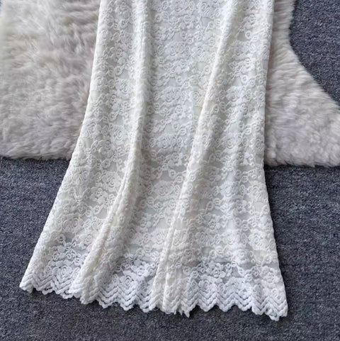 V-neck Top & Skirt Lace 2Pcs