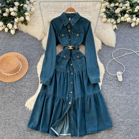 Single-breasted Denim Shirt Dress