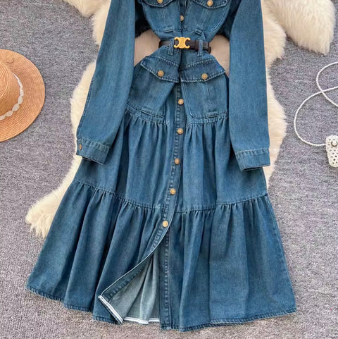 Single-breasted Denim Shirt Dress