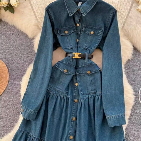 Single-breasted Denim Shirt Dress