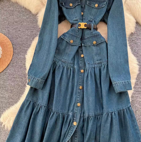 Single-breasted Denim Shirt Dress