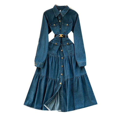 Single-breasted Denim Shirt Dress