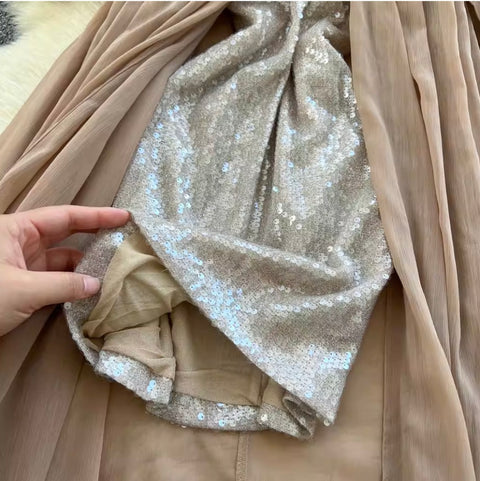 Irregular Design Sequined Halter Dress