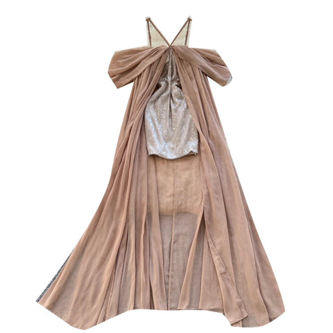 Irregular Design Sequined Halter Dress