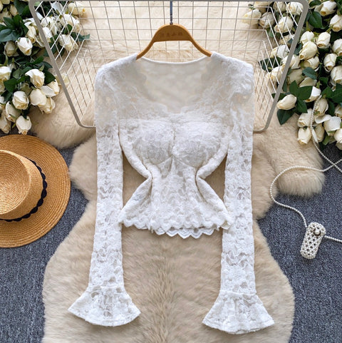 V-neck Padded Embroidered Lace Top