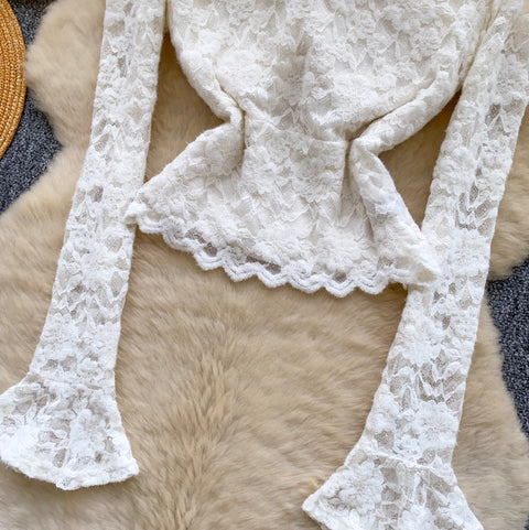 V-neck Padded Embroidered Lace Top