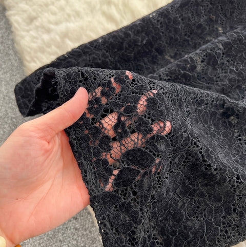 Elegant Square Collar Black Lace Dress