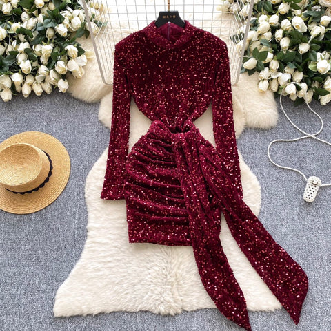 Glossy Sequined Suede Dress