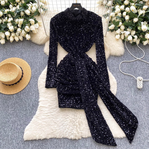 Glossy Sequined Suede Dress