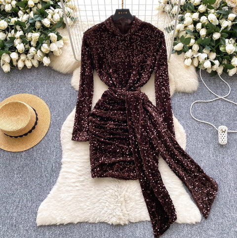 Glossy Sequined Suede Dress