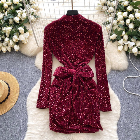 Glossy Sequined Suede Dress