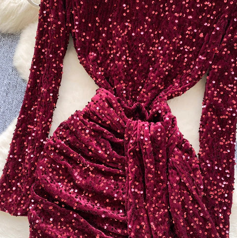 Glossy Sequined Suede Dress