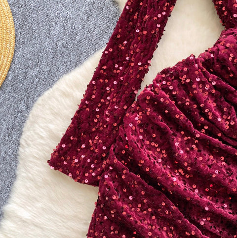 Glossy Sequined Suede Dress