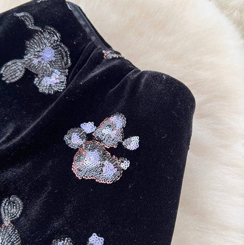 Delicate Floral Sequined Suede Skirt