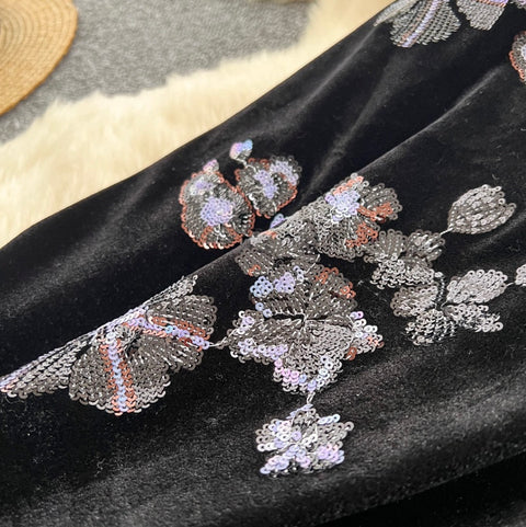 Delicate Floral Sequined Suede Skirt