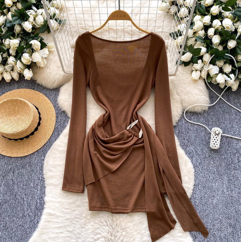 Knotted Buckle Backless Dress