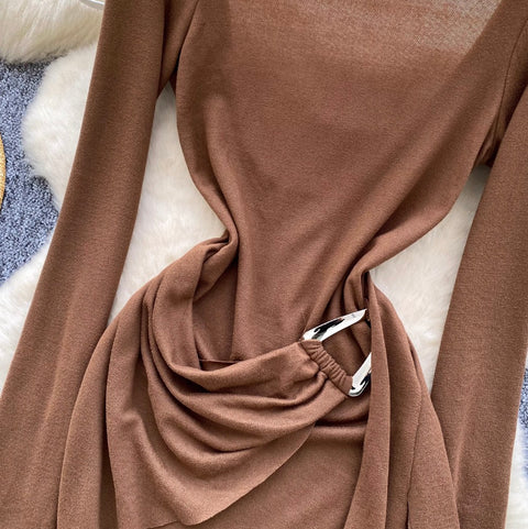 Knotted Buckle Backless Dress