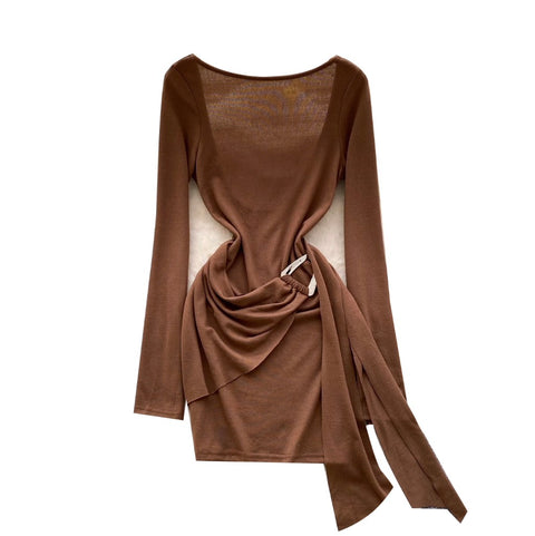 Knotted Buckle Backless Dress