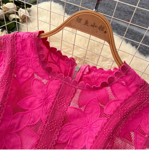 Hollowed Top & Skirt Lace 2Pcs